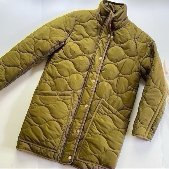 J.Crew Quilted Cocoon Puffer With PrimaLoft Jacket Coat Green - Picture 2 of 12